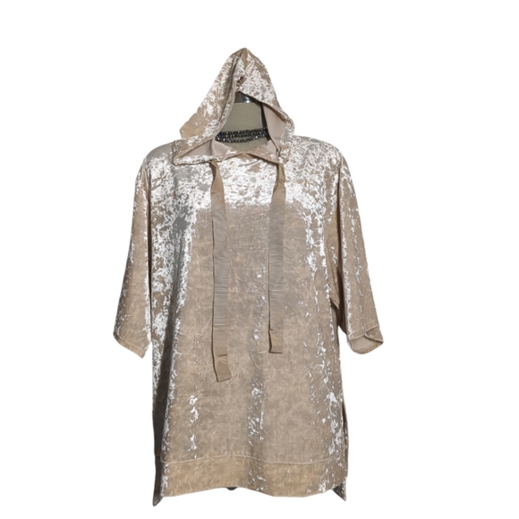 FOREVER 21  Luxury Beige Shiny Velvet Oversized short sleeve Size S - Picture 4 of 11